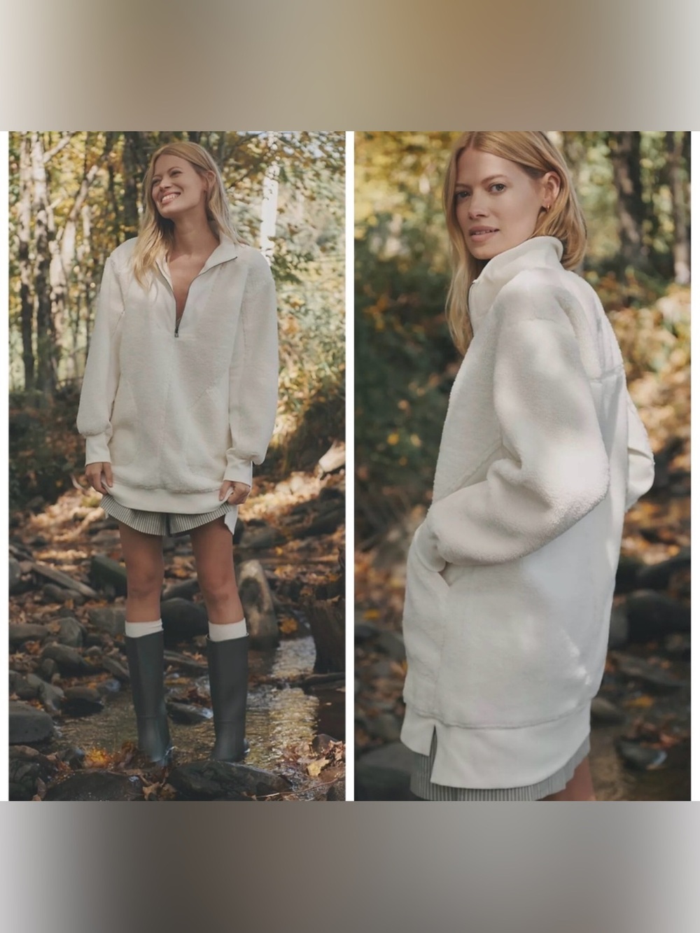 Anthropologie Daily Practice Cream Half-Zip Sherpa Pullover